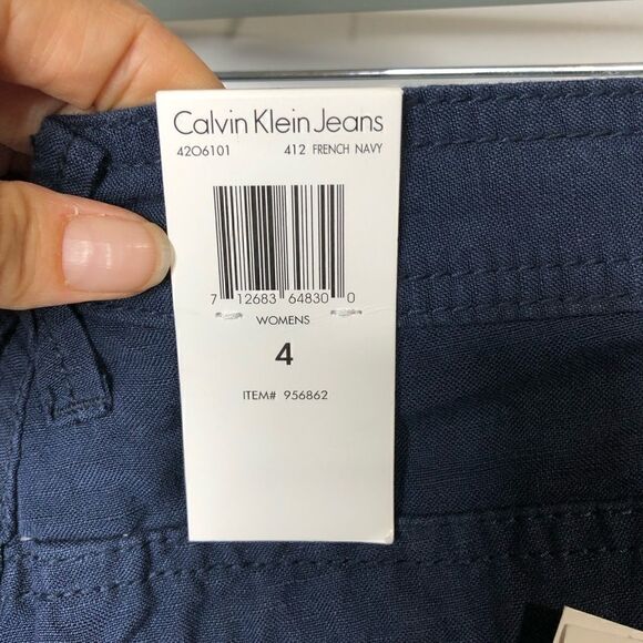 Calvin Klein Navy Blue Linen Blend Shorts NWT! - Picture 4 of 8